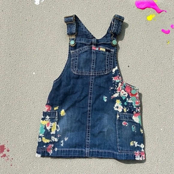 Gymboree Other - Gymboree Baby Denim Overall Dress Paint Splatter
Size 18-24 Months